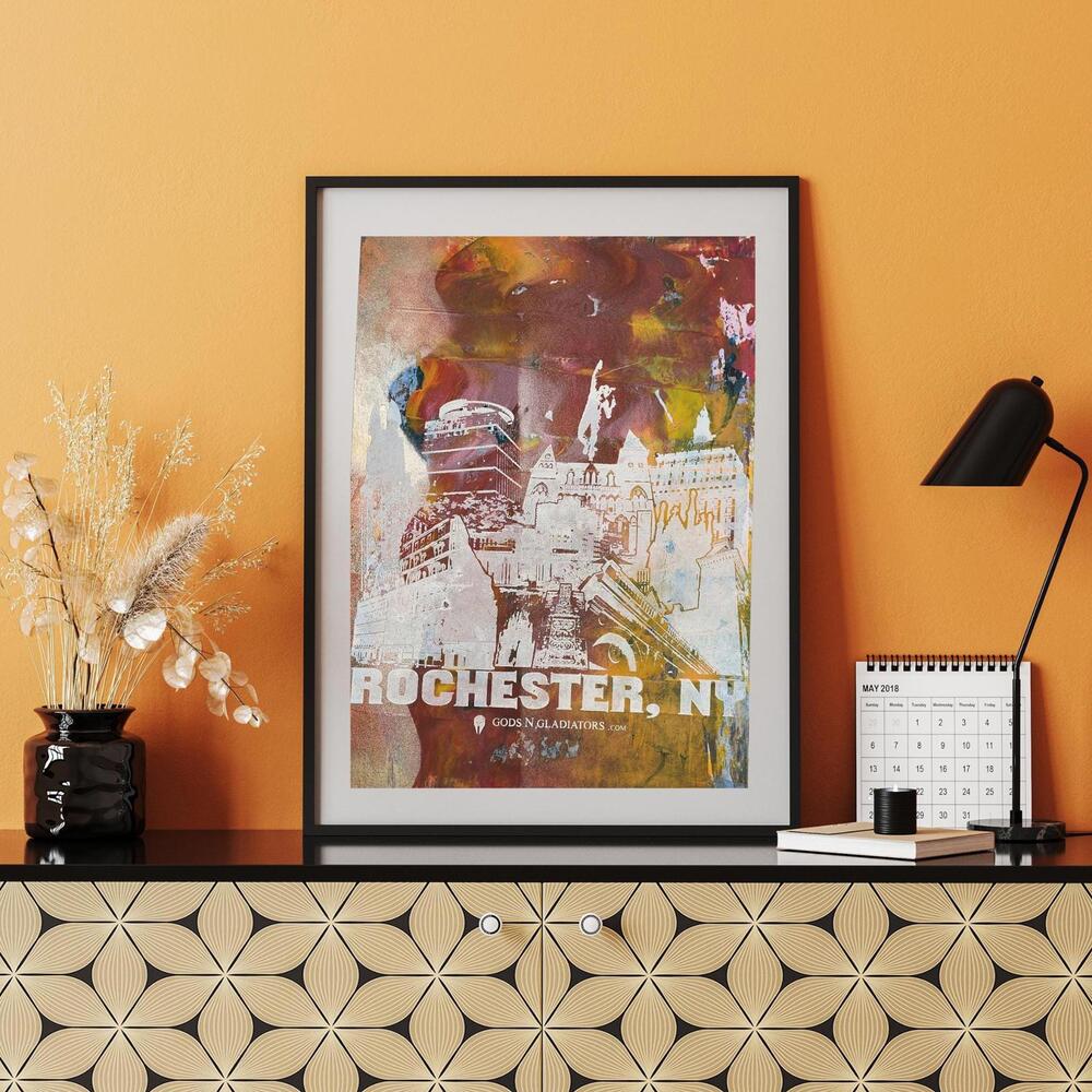 Hand Screen Printed Poster of the Rochester, NY Skyline Poster. 13 x 19"